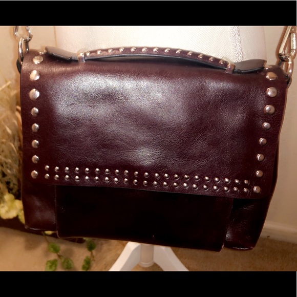 ZARA Studded Leather Burgundy Crossbody Bag - Picture 11 of 12